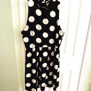 Everly Black and Ivory Polka Dot Dress, Sz. L, Sleeveless, EUC